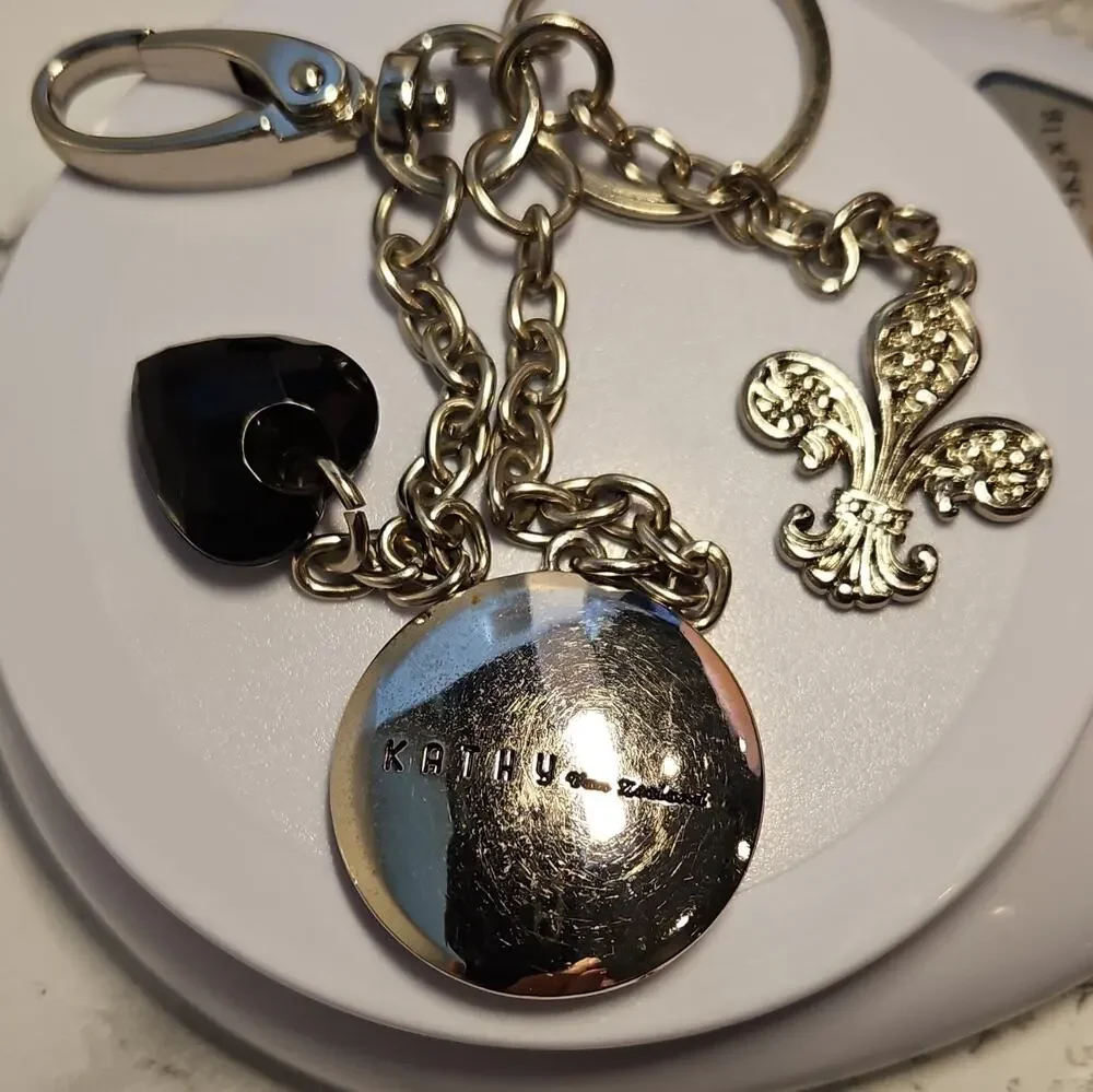 Kathy Van Zeeland Silver Black Charm Key Chain Fleur-de-lis